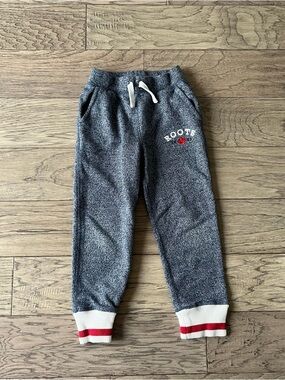 Roots Cabin 5T Kids Navy Gray Joggers with White Drawstring & Red Stripe Cuffs